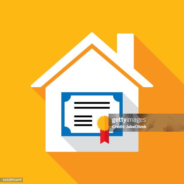 stockillustraties, clipart, cartoons en iconen met house certificate icon flat - certificaatpictogram
