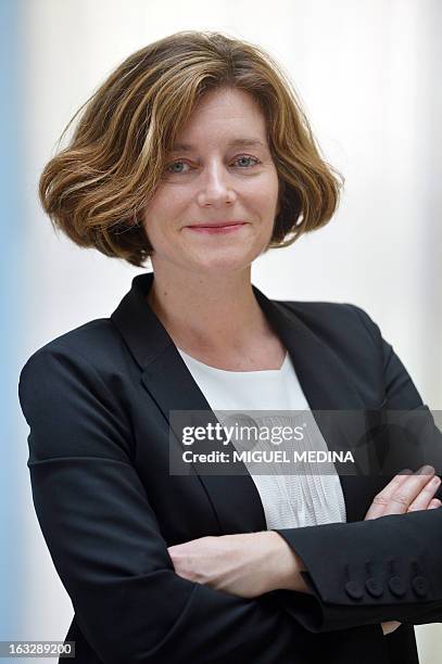 Natalie Nougayrede the newly elected director of the French newpaper Le Monde and the first woman to hold this post, poses on March 7, 2013 at Le...