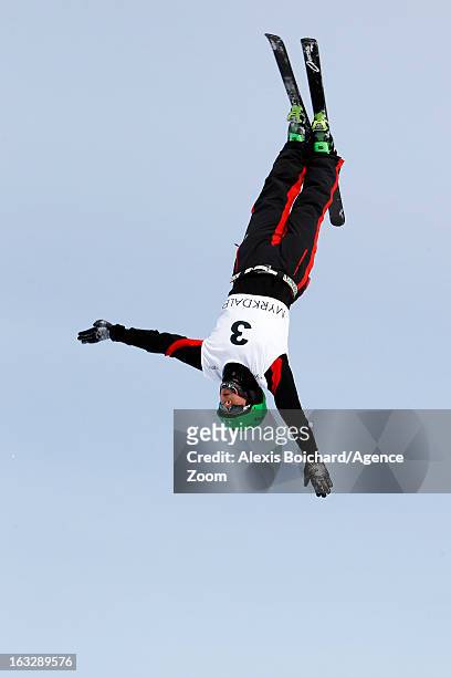 Guangpu Qi of China takes first place during the FIS Freestyle Ski World Championship Men's and Women's Aerials on March 07, 2013 in Voss, Norway.