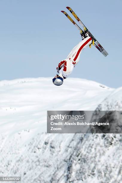 Travis Gerrits of Canada takes second place during the FIS Freestyle Ski World Championship Men's and Women's Aerials on March 07, 2013 in Voss,...