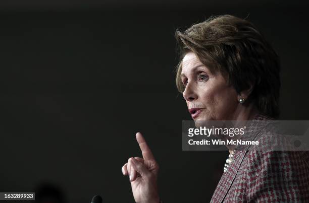 House Minority Leader Nancy Pelosi answers a question during her weekly press conference at the U.S. Capitol March 7, 2013 in Washington, DC. U.S....
