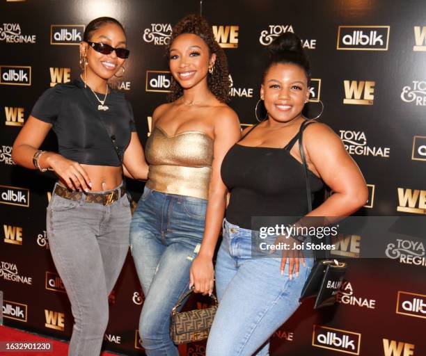 Bahja Rodriguez, Zonnique Pullins and Breaunna Womack attend "Toya And Reginae" WE Tv Docu-Series Screening at IPIC Theaters at Colony Square on...