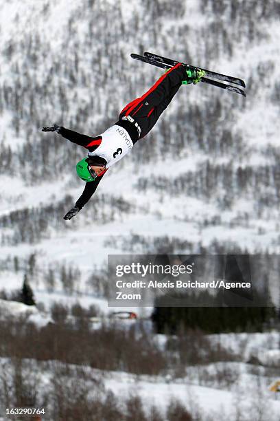 Guangpu Qi of China takes first place during the FIS Freestyle Ski World Championship Men's and Women's Aerials on March 07, 2013 in Voss, Norway.