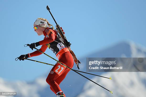 Hilde Fenne of Norway competes in the Women's 15km Individual Event during the E. ON IBU Biathlon World Cup at the 'Laura' Biathlon & Ski Complex on...