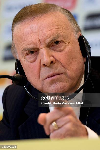 President Jose Maria Marin attends a press conference during FIFA World Cup LOC Board Meeting on March 7, 2013 in Rio de Janeiro, Brazil.
