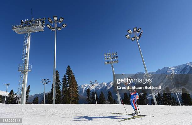 Michela Ponza of Italy competes in the Women's 15km Individual Event during the E. ON IBU Biathlon World Cup at the 'Laura' Biathlon & Ski Complex on...