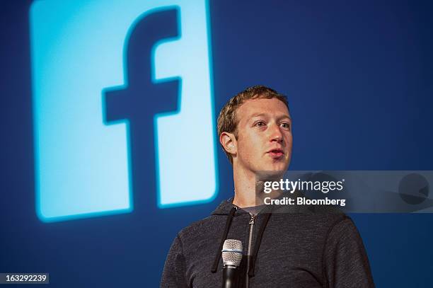 Mark Zuckerberg, chief executive officer and founder of Facebook Inc., speaks during an event at the company's headquarters in Menlo Park,...