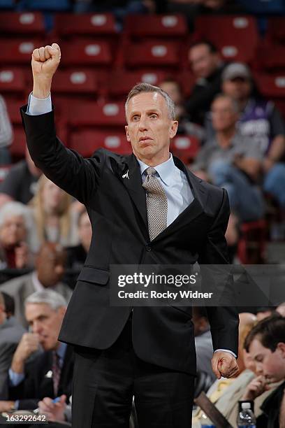 Head Coach Mike Dunlap of the Charlotte Bobcats in a game against the Sacramento Kings on March 3, 2013 at Sleep Train Arena in Sacramento,...