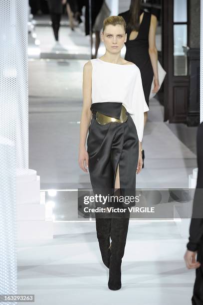 Model walks the runway during the Vionnet Fall/Winter 2013 Ready-to-Wear show as part of Paris Fashion Week on March 6, 2013 in Paris, France.