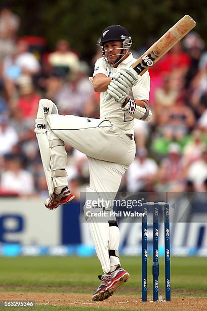 Peter Fulton of New Zealand bats on day three of the First Test match between New Zealand and England at University Oval on March 8, 2013 in Dunedin,...