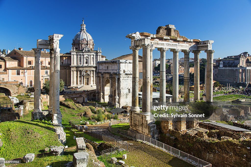 Roman Forum, Arch San Severus and Temple of Saturn