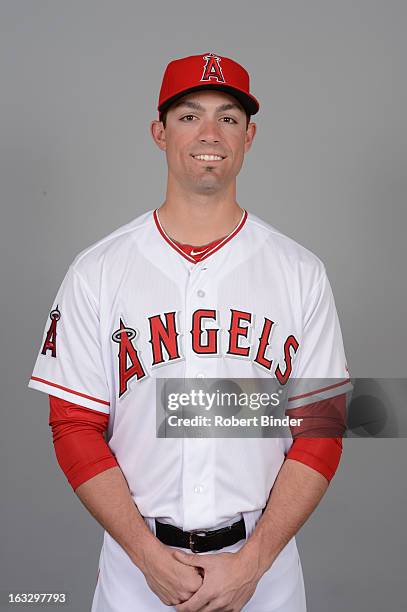 Randal Grichuk of the Los Angeles Angels of Anaheim poses during Photo Day on February 21, 2013 at Tempe Diablo Stadium in Tempe, Arizona.