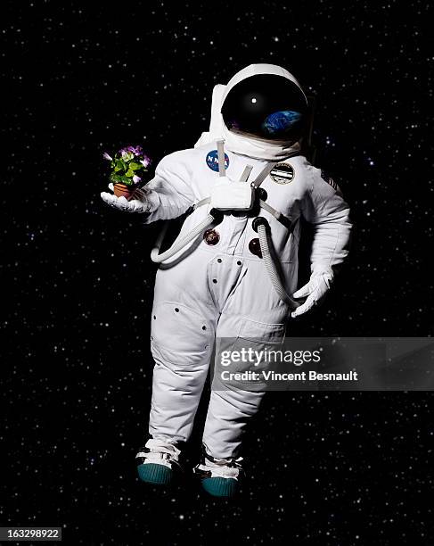 cosmonaut in space - cosmos flower - fotografias e filmes do acervo