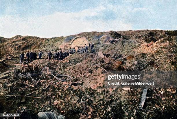 Soldiers in the Fort de Souville which was destroyed by German artillery. September 1916. Battle of Verdun. Western Front. World War I. France....