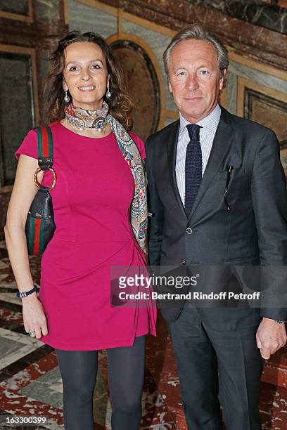 Belgian fashion designer Edouard Vermeulen and Countess Belen de Limburg-Stirum attend an award giving ceremony for French journalist and author...