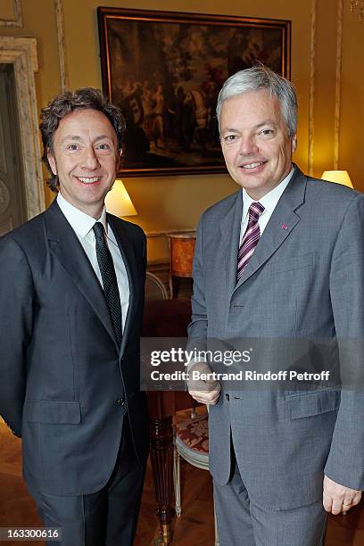 French journalist and author Stephane Bern and Countess Belen de Limburg-StirumBelgian Foreign Minister and Vice Prime Minister pose prior Bern to be...