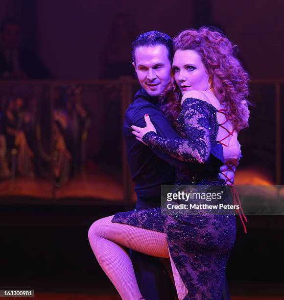Actress Jennie McAlpine performs a ballroom dancing routine as part of Dancing with United, in aid of the Manchester United Foundation, at Old...