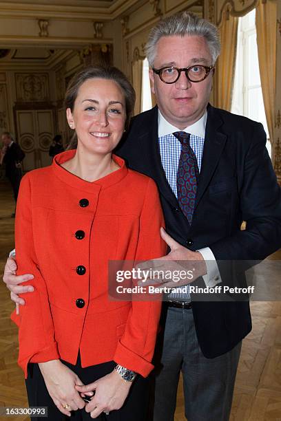 Princess Claire of Belgium and Prince Laurent of Belgium attend an award giving ceremony for French journalist and author Stephane Bern at Palais...