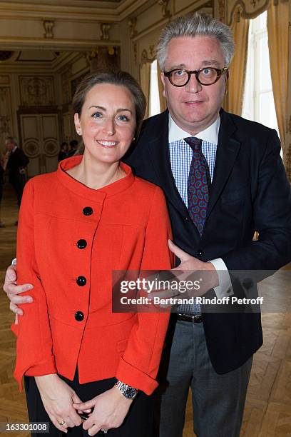 Princess Claire of Belgium and Prince Laurent of Belgium attend an award giving ceremony for French journalist and author Stephane Bern at Palais...