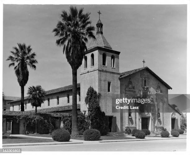 Mission Santa Clara, located just three miles from San Jose, at Santa Clara, California, 1955.