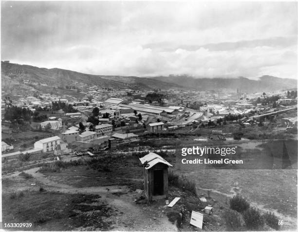 General view of the mountains and modest housing in La Paz, a Bolivian metropolis which is the terminal of five railways, to Antofagasta, Arica, Lake...