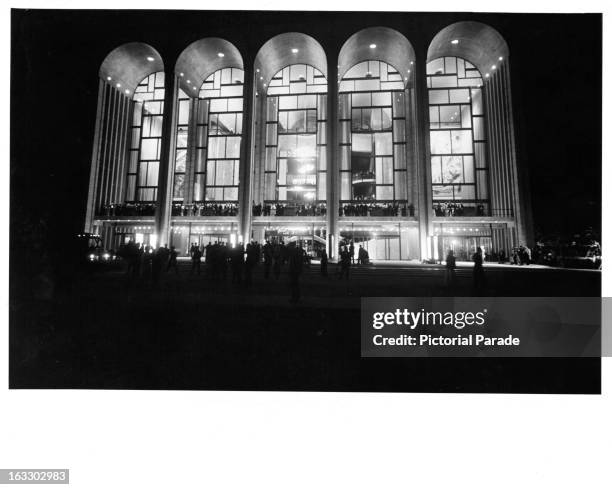 An outside view of the impressive Metropolitan Opera House at Lincoln Center Plaza during the grand opening in New York City, New York, 1966.