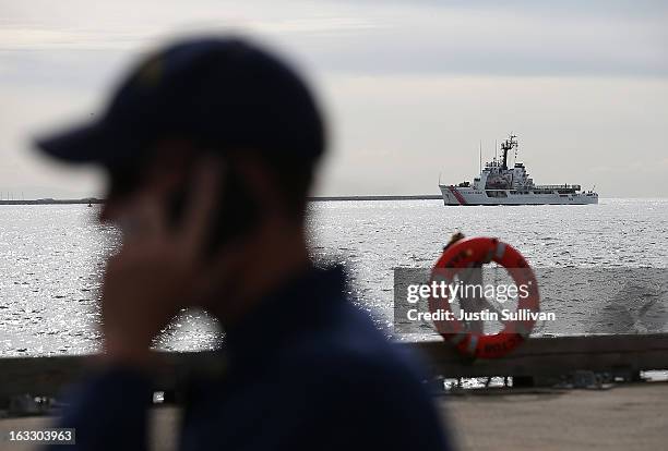 The U.S. Coast Guard cutter Steadfast navigates San Francisco Bay on March 7, 2013 in San Francisco, California. The U.S. Coast Guard is facing over...