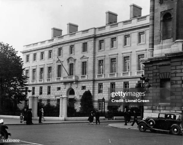 Street view off Place de Concorde of The American Embassy in Paris, France., 1955.