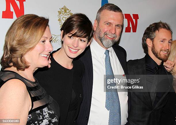 Producer Kate McCauley Hathaway, daughter Anne Hathaway, Gerald Hathaway and Adam Shulman attend the opening night of "Ann" at Vivian Beaumont...