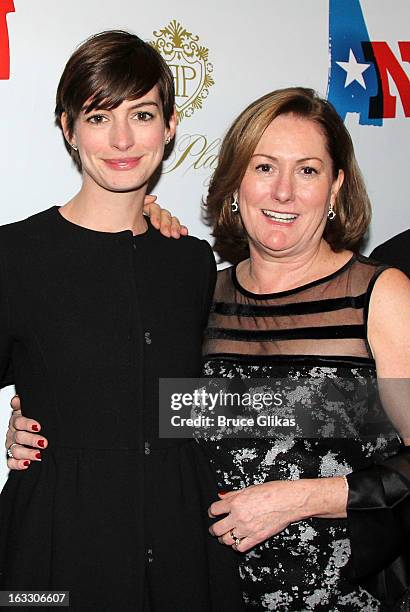 Anne Hathaway and mother, Producer Kate McCauley Hathaway attend the opening night of "Ann" at Vivian Beaumont Theatre at Lincoln Center on March 7,...