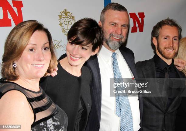 Producer Kate McCauley Hathaway, daughter Anne Hathaway, Gerald Hathaway and Adam Shulman attend the opening night of "Ann" at Vivian Beaumont...