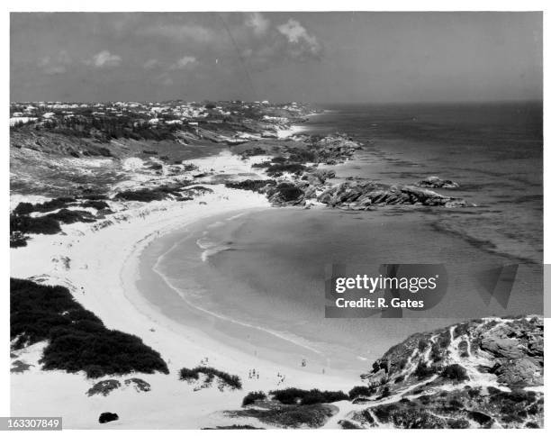 An air view of a beach in Bermuda, 1955.