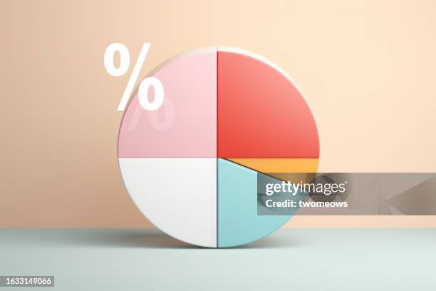 multi colour pie chart 3d illustration. - 3d pie chart stock pictures, royalty-free photos & images