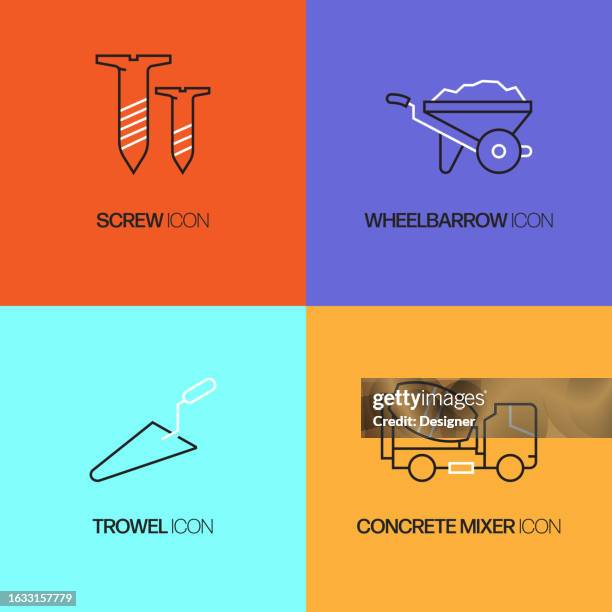 construction related vector thin line icons. outline symbol collection - electrical contractor stock illustrations