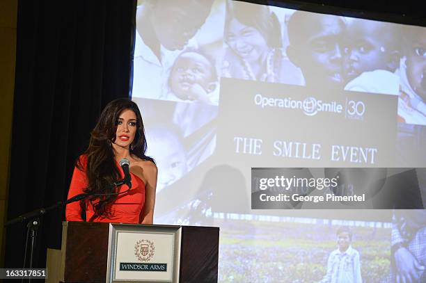 Sahar Biniaz, Miss Universe Canada 2012 attends Operation Smile's Toronto Smile Event at Windsor Arms Hotel on March 7, 2013 in Toronto, Canada.