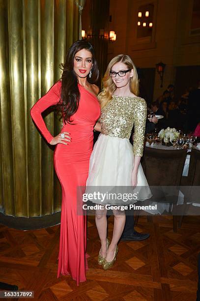 Sahar Biniaz, Miss Universe Canada 2012 and Lydia Hearst attend Operation Smile's Toronto Smile Event at Windsor Arms Hotel on March 7, 2013 in...