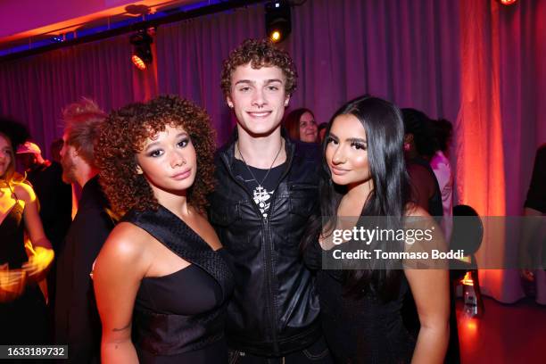 Talia Jackson, Fred DeGrace and guest attend the Social Impact Fund 10 Year Celebration at Citizen News Hollywood on August 22, 2023 in Los Angeles,...