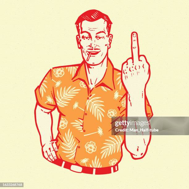 man gives middle finger - good evil stock illustrations