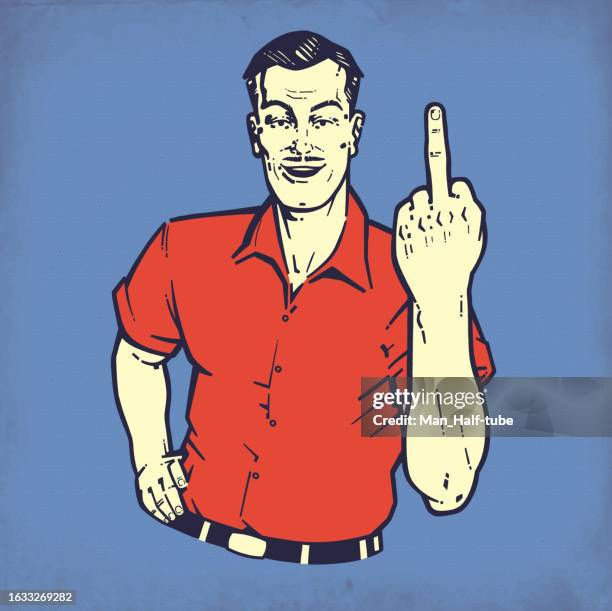 man gives middle finger - good evil stock illustrations