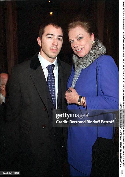 Prince Alexandre De Yougoslavie and his son Dushan play of "Beauty and the Beast" at the Comic opera of Paris along with "Arielle Dombasle". .