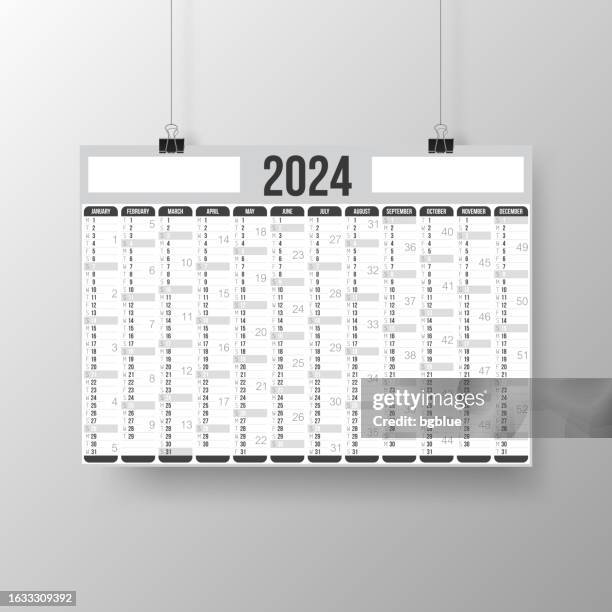 illustrazioni stock, clip art, cartoni animati e icone di tendenza di calendario 2024 - poster su brack grigio - today parola inglese