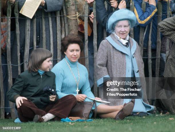 Lady Sarah Armstrong-Jones, her mother HRH Princess Margaret and her grandmother Queen Elizabeth The Queen Mother , at the Badminton Horse Trials on...