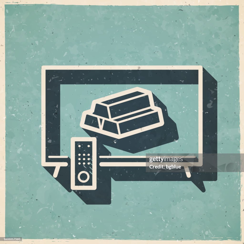 TV with gold bars. Icon in retro vintage style - Old textured paper