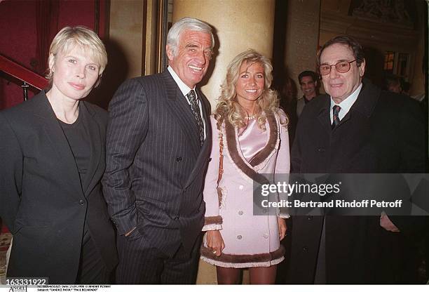 Candice Patou, Paul Belmondo, Natty Belmondo, Robert Hossein at theParis Theatre Production Of Le Mari La Femme Et L'Amant .