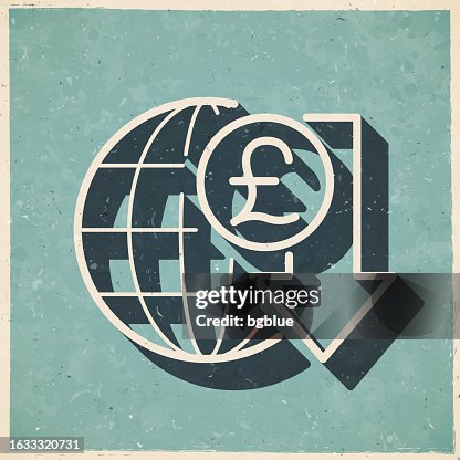 Pound rate decrease. Icon in retro vintage style - Old textured paper Pound rate decrease. Icon in retro vintage style - Old textured paper