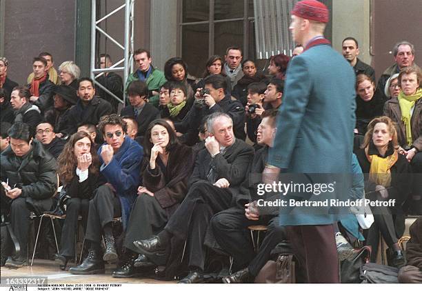 Jean-Michel Jarre, Odile Froment, Jonathan Pryce at theKenzo Catwalk Show Menwear Collection Autumn / Winter 1998 /99.