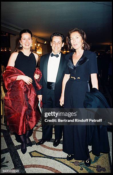 Nicolas Sarkozy with half sister Caroline and wife Cecilia at theLaureats Des Prix Des Prix Romy Schneider Et Jean Gabin At Hotel Lutecia In Paris.