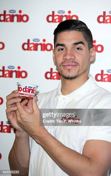 Olympic gymnast Louis Smith attends the during the launch of Danio, a new high protein strained yogurt from Danone, at Nuffield Health on March 6,...