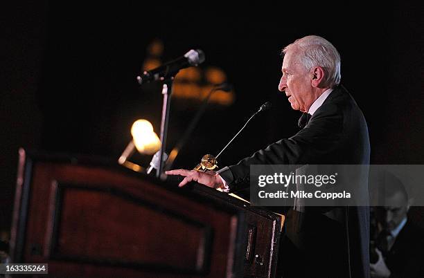 Author Gay Talese speaks after receiving his award at the Table 4 Writers Foundation 1st Annual Awards Gala on March 7, 2013 in New York City.