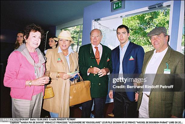 Maria Pia De Savoie Prince and princess "Alexandre De Yougoslavie" their son Dushan and prince "Michel De Bourbon Parme" during the second day of the...